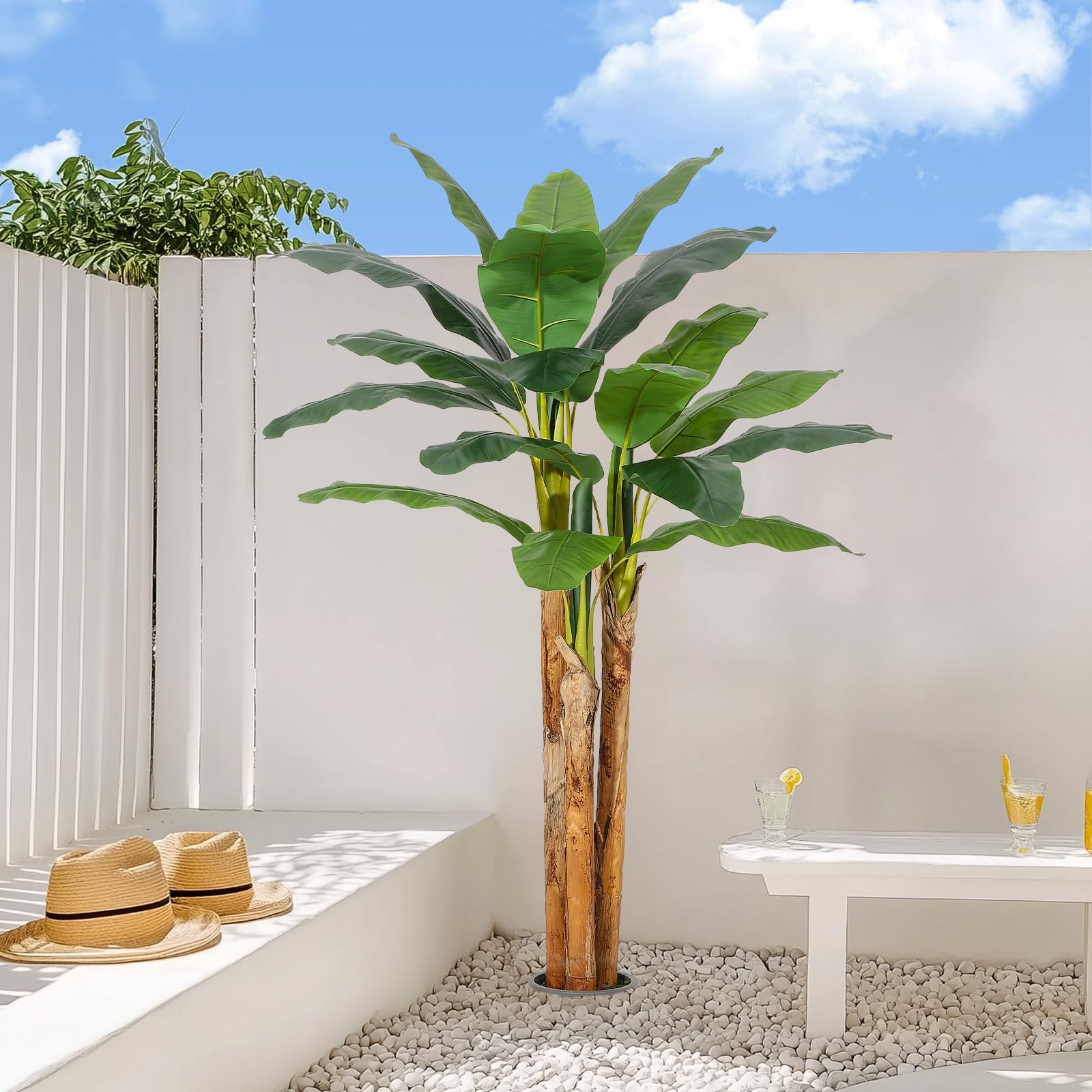 Bananier artificiel Garvee de 1,80 m avec 21 feuilles, pot gris, branches ajustables pour la maison et le bureau, matériau PE durable, pot en ciment stable