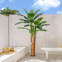Bananier artificiel Garvee de 1,80 m avec 21 feuilles, pot gris, branches ajustables pour la maison et le bureau, matériau PE durable, pot en ciment stable