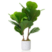 Ensemble de plantes artificielles Garvee en forme de feuille de figuier, pot en marbre blanc moucheté de noir, 40 cm (15,7 po), décoration intérieure pour la maison ou le bureau.