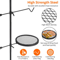Garvee Gril de camping rotatif 360°, hauteur réglable, pliable, maille en acier robuste, portable avec sac de transport pour camping et barbecue
