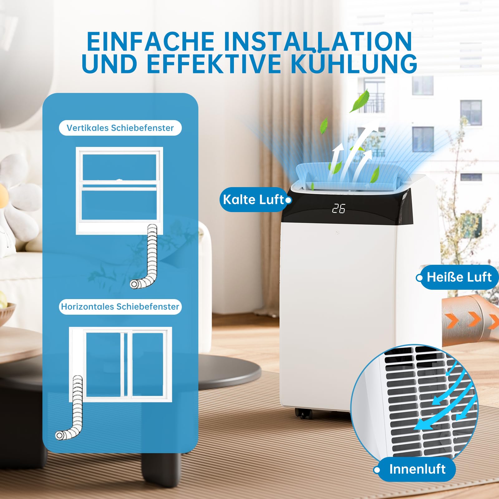 Garvee Climatiseur mobile 12000 BTU, 4 en 1 silencieux au R290, avec kit fenêtre, pour maison et bureau