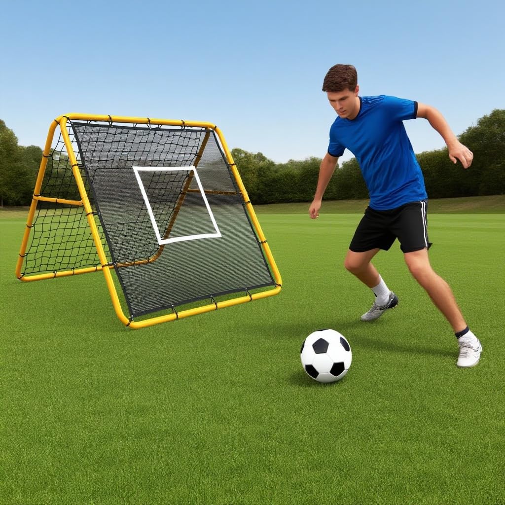 Garvee Filet de rebond de football 120 x 120 cm, angle réglable, double face, cadre en acier, filet en PE tous temps