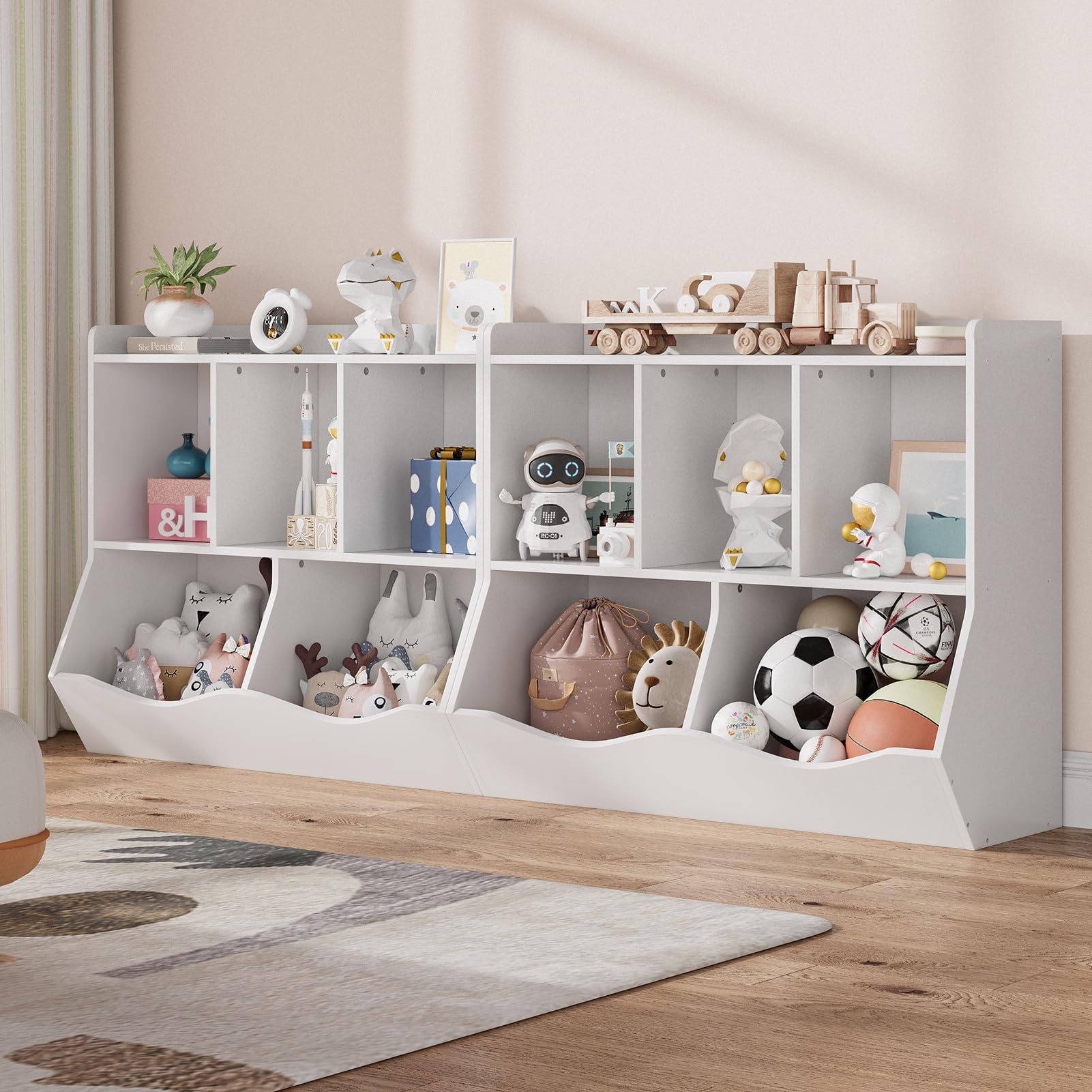 Bibliothèque pour enfants Garvee avec 3 compartiments ouverts et 2 boîtes basculantes, idéale pour la chambre et la salle de jeux. En bois naturel, 36 x 11 x 31 cm.