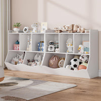 Bibliothèque pour enfants Garvee avec 3 compartiments ouverts et 2 boîtes basculantes, idéale pour la chambre et la salle de jeux. En bois naturel, 36 x 11 x 31 cm.