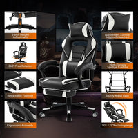 Garvee Chaise gaming ergonomique noir et blanc avec repose-pieds, appui-tête et soutien lombaire, pivotante 360°, hauteur réglable, capacité 136 kg, adulte et ado