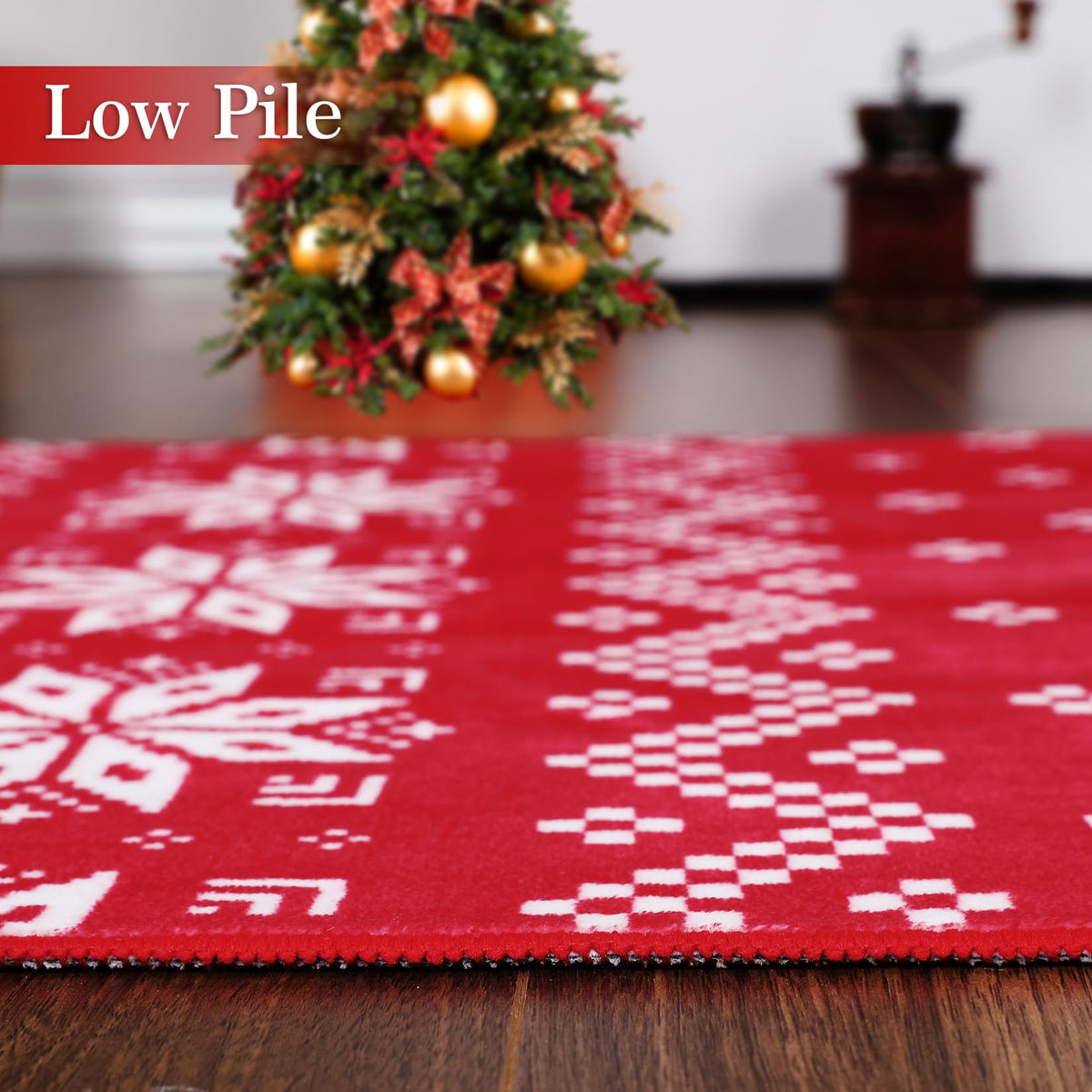 Garvee Kerst Sneeuwvlok Tapis d'intérieur lavable antidérapant Rouge Décor 60 x 180 cm Salon Couloir