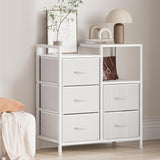 Garvee meuble de classement mobile 5 tiroirs avec étagère ouverte support imprimante bois métal tissu bureau à domicile - Blanc