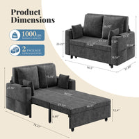 Canapé-lit 3 en 1 Garvee, 2 places, structure en acier, port de chargement USB, idéal pour les petits espaces, 142 cm (56 pouces), noir