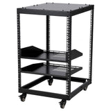 Garvee Rack réseau ouvert 15u acier carbone ajustable 56 à 102 cm 2 plateaux roulettes verrouillables support sol/mur