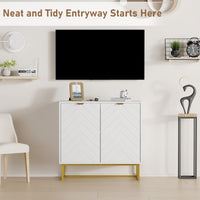 Buffet moderne Garvee, portes à chevrons de 80 cm, poignées dorées, étagère réglable, bois et métal, polyvalent pour salle à manger et couloir.