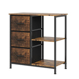 Garvee Meuble De Rangement 3 Tiroirs Avec Étageres Ouvertes Support Imprimante Bureau Maison Tissu Résistant Cadre Acier Rustique - Marron rustique