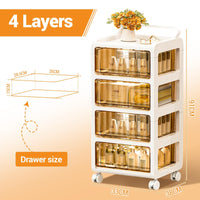 Organiseur mobile Garvee en plastique transparent, avec 4 tiroirs empilables, roulettes pivotantes à 360° avec frein, ergonomique et léger, idéal pour le bureau. Dimensions : 33 x 38 x 71 cm.