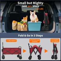 Garvee Chariot utilitaire pliable avec roues tout-terrain, poignée réglable, tissu Oxford 600D, capacité de charge de 172 kg, porte-gobelet, noir