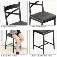 Garvee lot de 2 tabourets de bar 66 cm, structure métal, assise en polyuréthane, dossier et repose-pieds, noirs