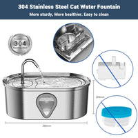 Fontaine à eau Garvee pour chats et chiens, 3,5 L, en acier inoxydable, avec pompe silencieuse, filtre et fenêtre d'observation.