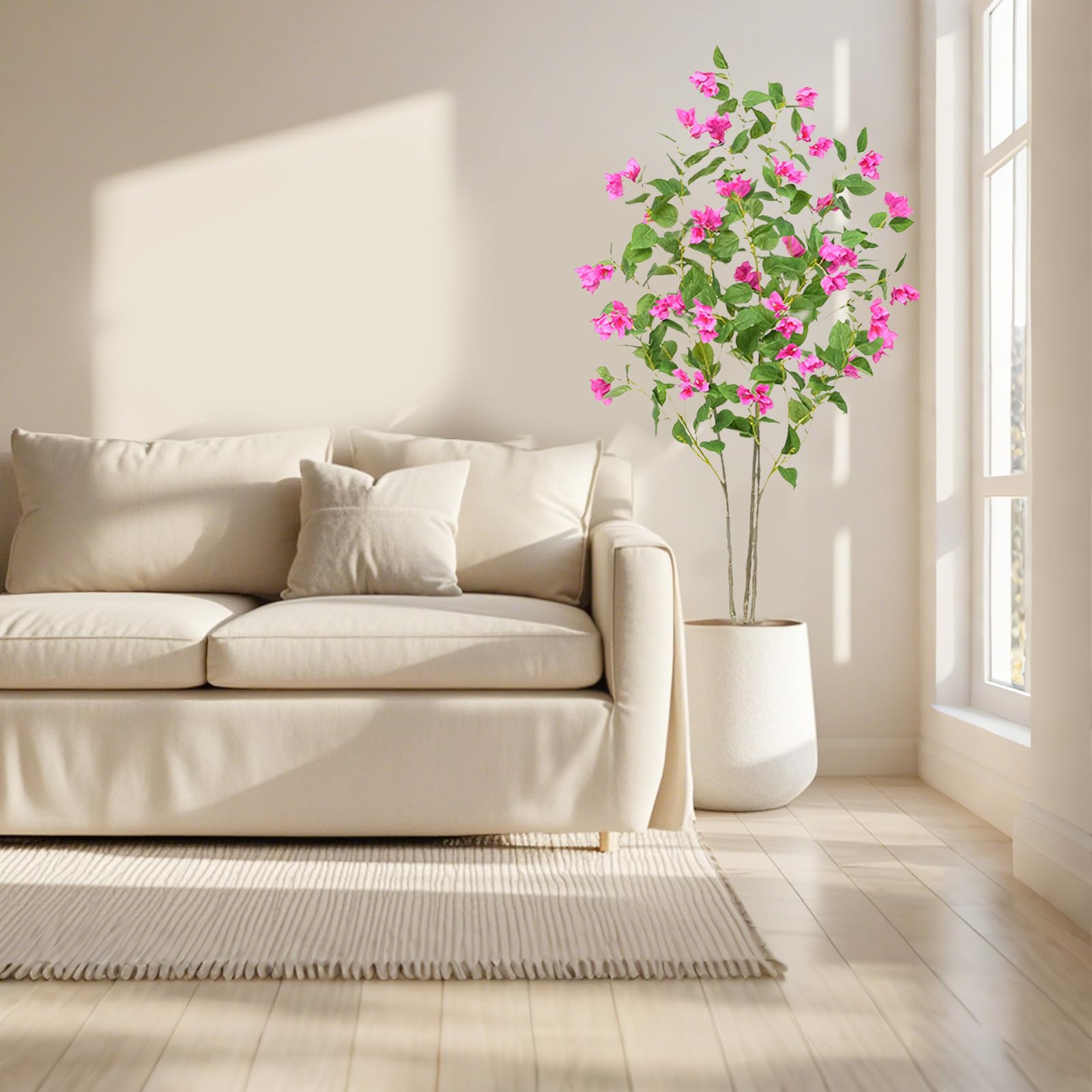 Bougainvillier artificiel Garvee de 1,5 m avec feuilles en soie et tronc en bois naturel, vert, idéal pour la décoration de bureau et de maison.