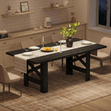 Garvee Table à manger fermière en bois MDF 180 cm pour 6-8 personnes, pieds triangulaires stables, style rétro noir, cuisine bureau - Noir rétro