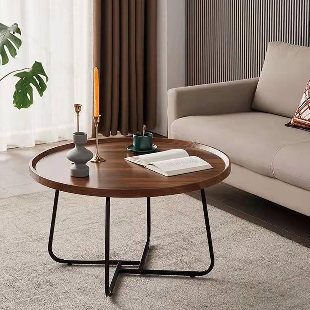 Ensemble de 2 tables basses gigognes Garvee rondes avec pieds antidérapants pour salon et bureau, 71 x 46 cm et 51 x 38 cm, marron