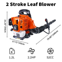 Garvee Souffleur de Feuilles à Dos 2 Temps 52 cm³, 2,2 CV, Débit d’Air 22 m³/min, Vitesse 435 km/h, Plastique, pour Jardinage et Entretien Extérieur, Orange et Noir