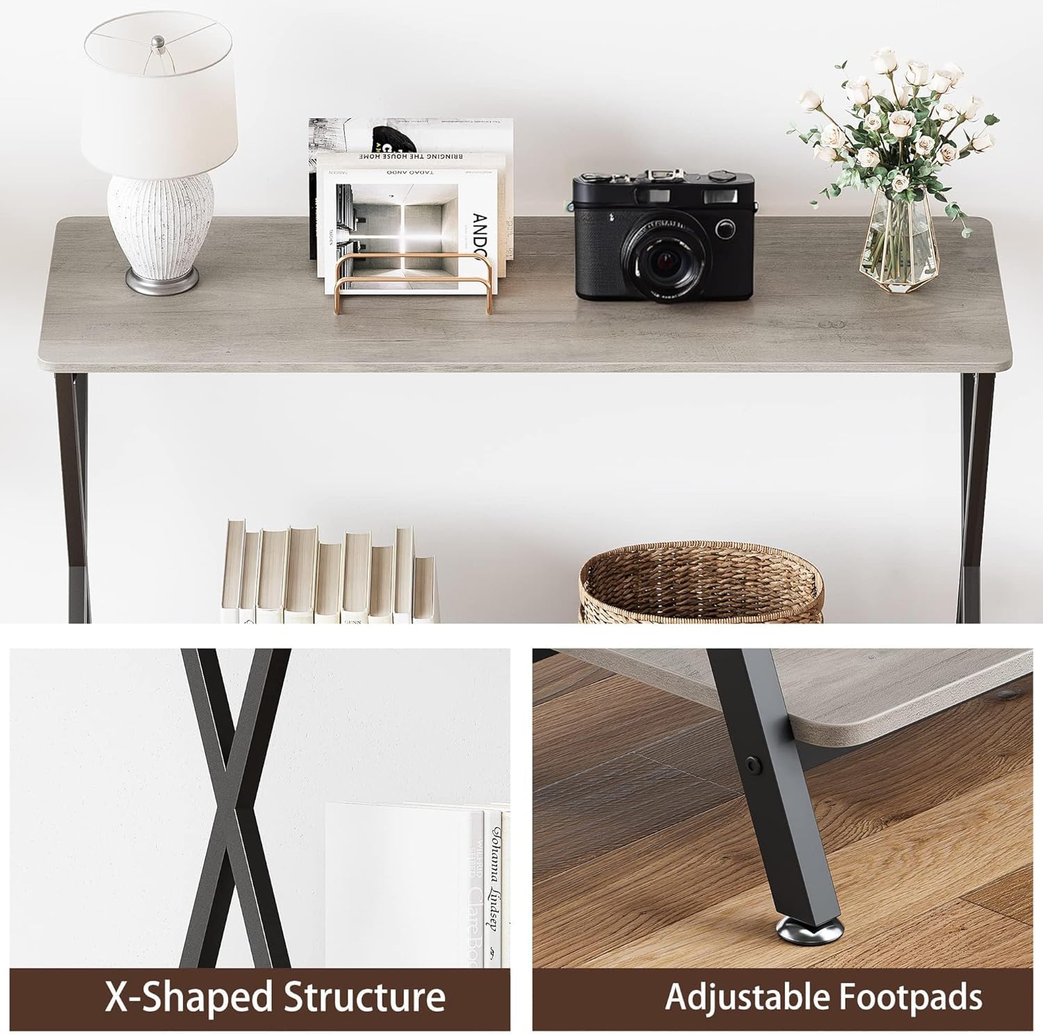 Console étroite Garvee, 2 niveaux, style industriel, bois MDF et métal, pour salon et entrée, 85 cm (L) x 30 cm (l) x 81 cm (H), noire