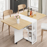 Garvee Table à Manger Pliante Blanche avec Rangement 2 Niveaux, Table de Cuisine Extensible à Rabats, Rectangulaire pour 4, Gain de Place - Blanc
