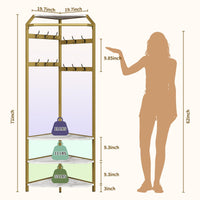 Armoire d'angle Garvee avec banc à chaussures et 6 crochets doubles, solution de rangement 3 en 1 pour entrée et couloir, 51 x 51 x 180 cm, doré 02, gain de place