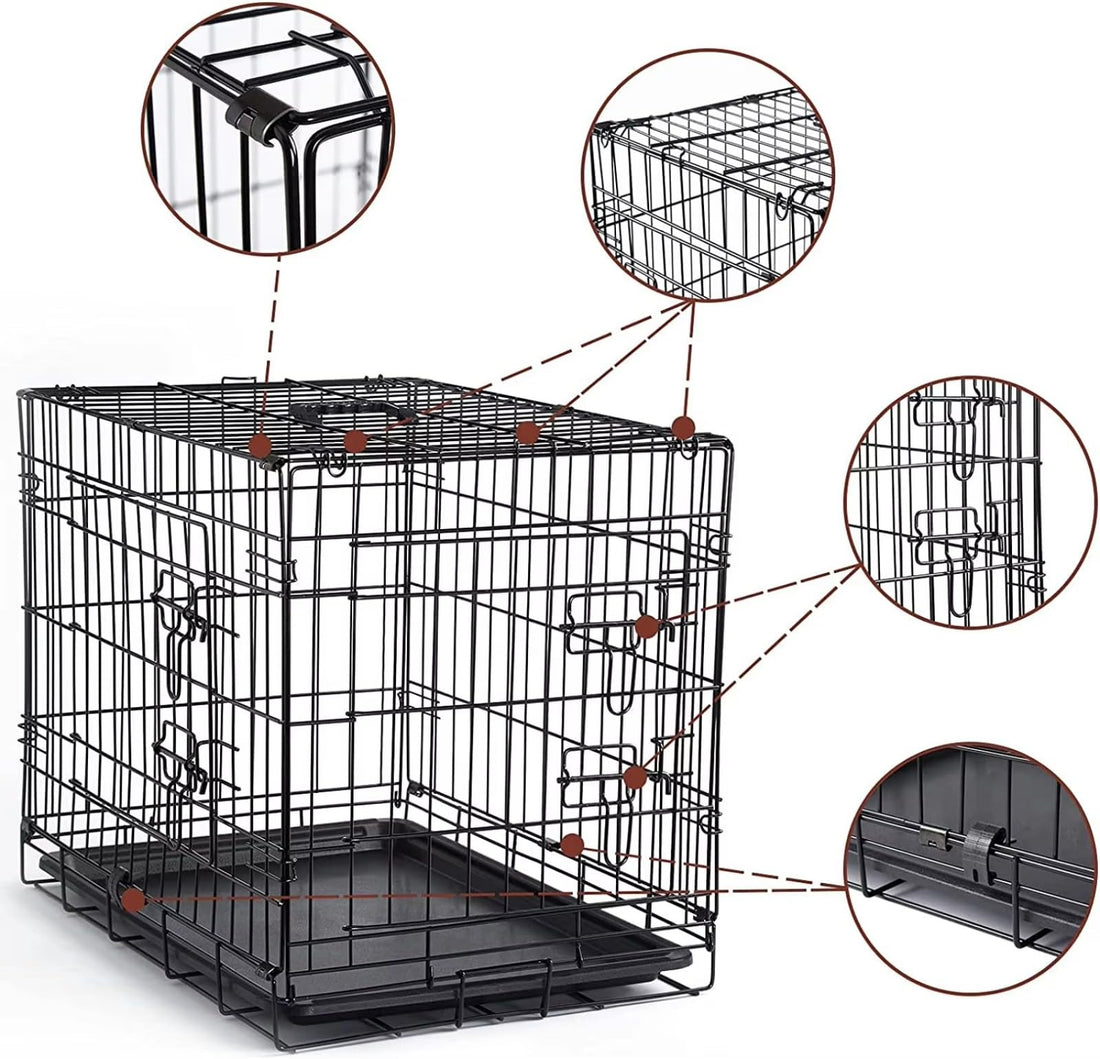 Cage de transport pliable Garvee 42 pouces avec tiroir, structure en acier, double verrouillage pour petits animaux, idéale pour les voyages et la maison, 42 x 27 x 30 pouces, noire