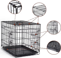Cage de transport Garvee 122 cm avec tiroir, pliable, en tube d'acier, double porte, portable pour petits animaux, idéale pour les voyages et la maison, 122 x 76 x 81 cm, noire