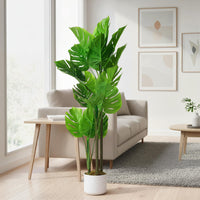 Monstera artificiel Garvee, 1,1 m, résistant aux UV, pot en ciment stable, sans entretien, décoration intérieure pour salon ou bureau, vert