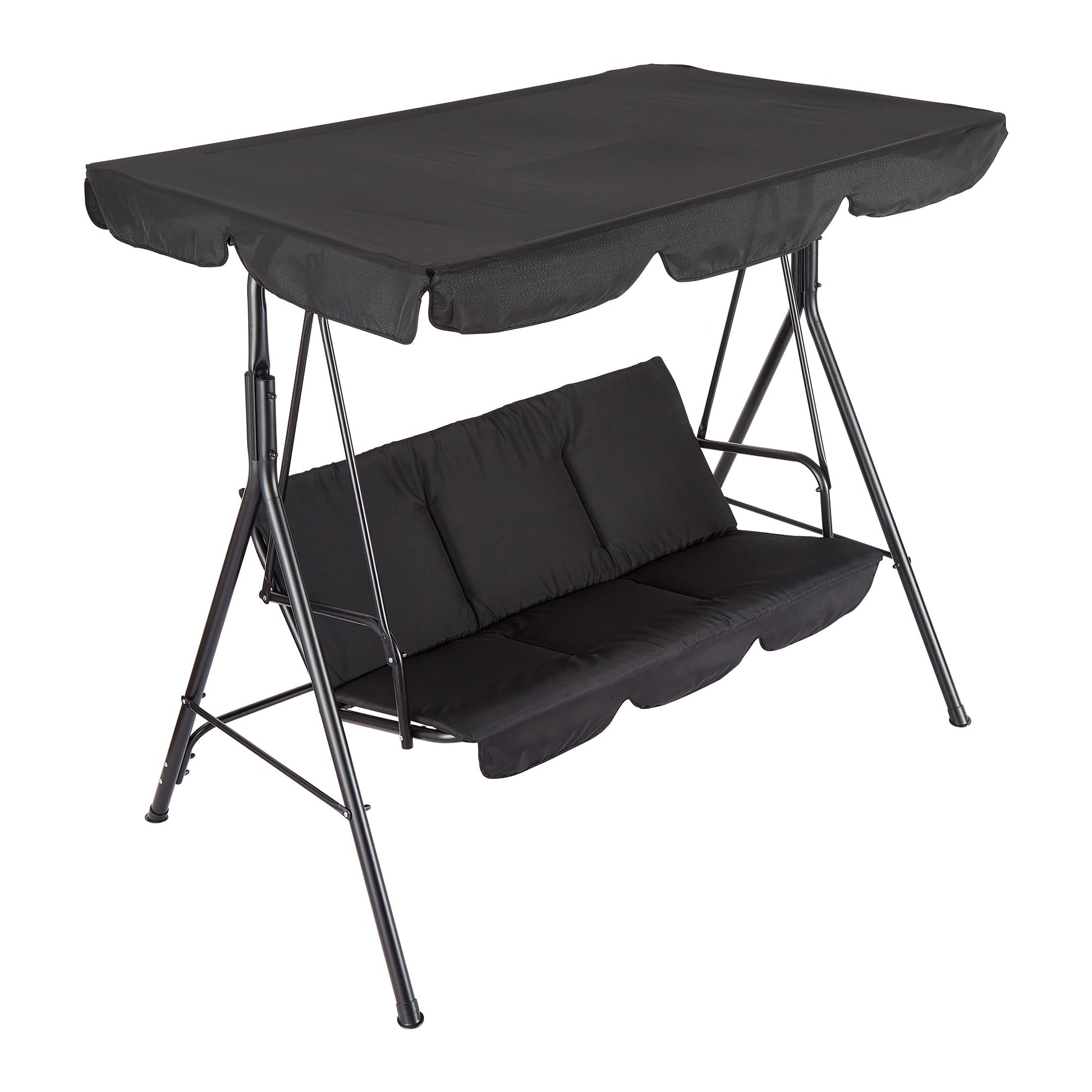 Balancelle d'extérieur Garvee, 3 places, avec auvent réglable anti-UV, coussins épais, structure en acier, résistante aux intempéries, pour jardin, terrasse, balcon