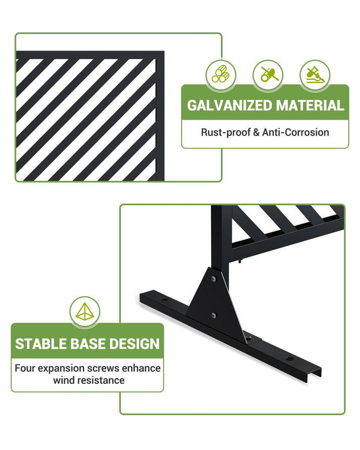 Détails matériau galvanisé et base stable anti-vent