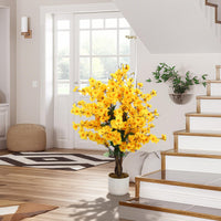 Arbre artificiel Garvee de 90 cm (3 pi) avec pot noir, idéal pour la décoration du salon et du bureau. Fleurs de prunier réalistes, persistant, en polyester, jaune.