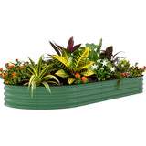 Garvee Bac De Jardin Surélevé Galvanisé 8x4x1.5 Ft, Acier Durable, Résistant À La Rouille, Drainage Ouvert, Jardin Extérieur Beige/Vert