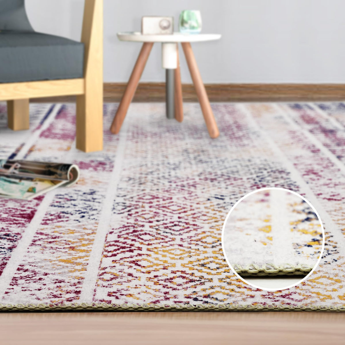 Tapis imperméable Garvee style bohème marocain, lavable, résistant à l'huile, antidérapant, 160 x 230 cm, noir, pour salon et chambre.