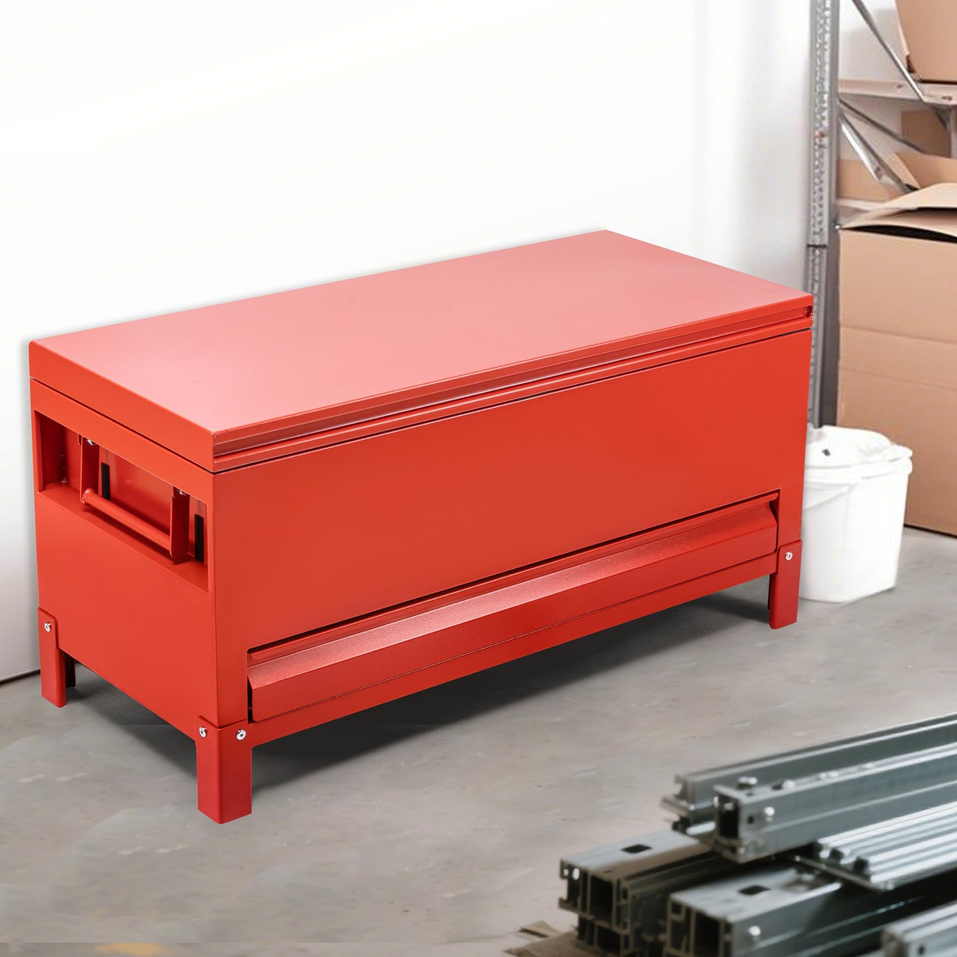 Garvee Coffre à Outils de Chantier 122 × 51 cm avec Tiroir, Armoire de Rangement Industrielle en Aluminium, Rouge Bordeaux, pour Outils et Équipement