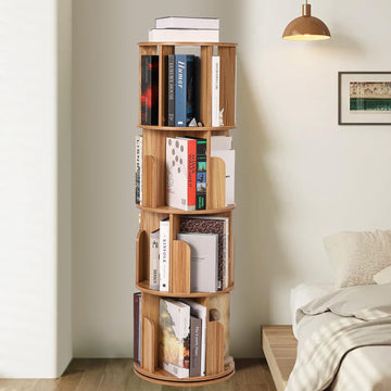 Étagère pivotante en bois Garvee, 4 niveaux, rotation à 360°, multifonctionnelle, idéale pour le salon ou la chambre d'enfant, gain de place.