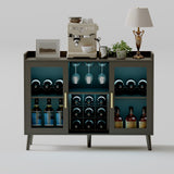 Garvee Meuble bar à vin autoportant avec casier à bouteilles et éclairage LED pour salon et salle à manger, étagère en bois et verre de 120 cm