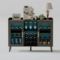 Garvee Meuble bar à vin autoportant avec casier à bouteilles et éclairage LED pour salon et salle à manger, étagère en bois et verre de 120 cm