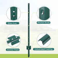 Poteau de clôture métallique Garvee de 91 cm (3 pi) en forme de U, acier robuste, revêtement en poudre vert, pour jardin et cour.