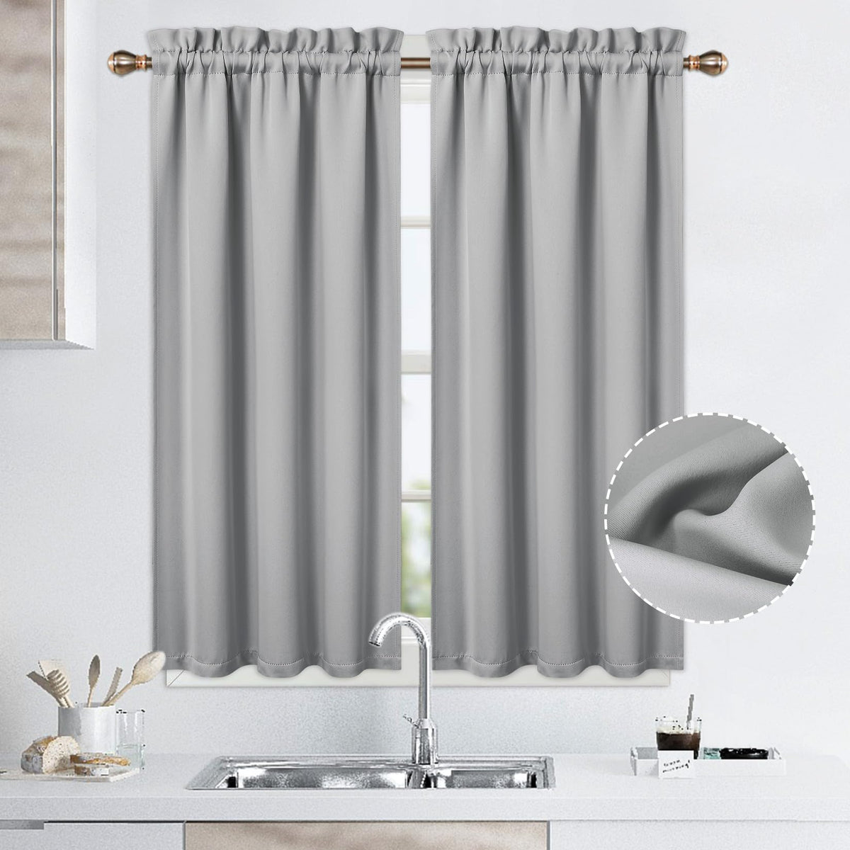 Rideaux courts occultants Garvee, 2 panneaux, polyester opaque, pour cuisine et chambre, 66 x 114 cm