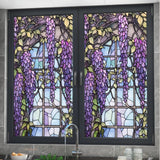 Film adhésif pour vitres Garvee effet vitrail à motif floral violet, 60 x 100 cm. - 