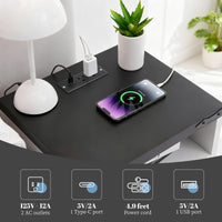 Table de chevet Garvee style ferme avec station de chargement USB, 2 tiroirs, bois massif, blanc, style industriel, chambre
