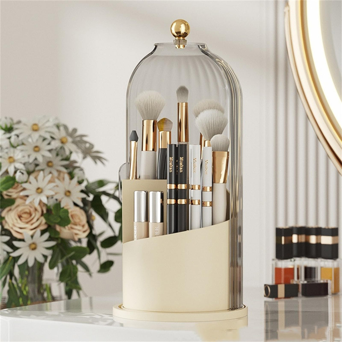 Garvee Organisateur de maquillage, rotatif à 360°, grande capacité, pour coiffeuse, bureau, salle de bain, noir