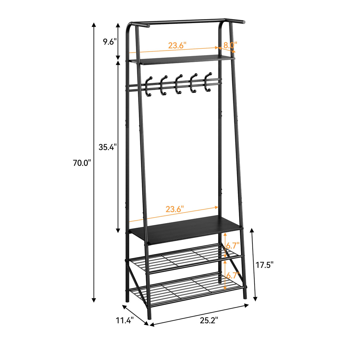 Banc d'entrée multifonctionnel Garvee 4 en 1 – Structure en métal, aspect bois, range-chaussures, noir, idéal pour l'entrée et le salon