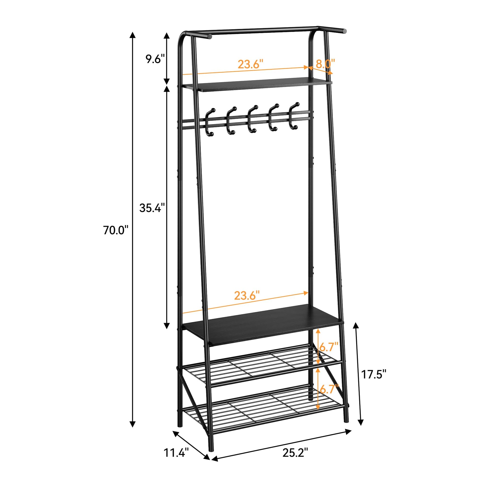 Banc d'entrée multifonctionnel Garvee 4 en 1 – Structure en métal, aspect bois, range-chaussures, noir, idéal pour l'entrée et le salon
