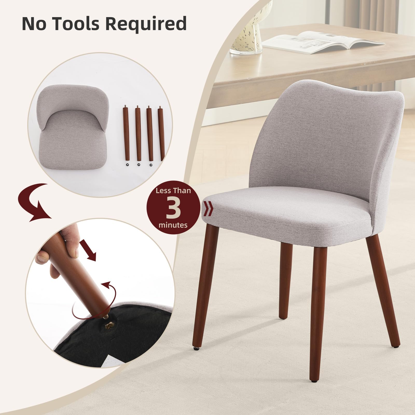 Chaises de salle à manger Garvee modernes, lot de 2, avec dossier ergonomique et pieds en bois d'hévéa, pour salle à manger, salon ou restaurant, gris lin