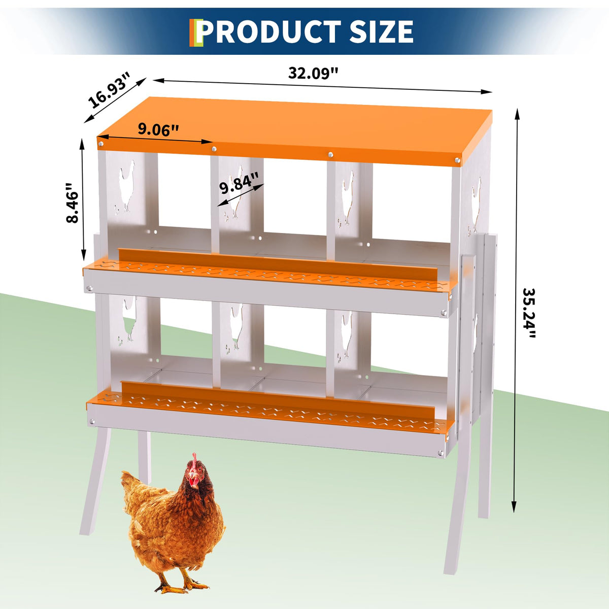 Garvee Nichoir à 6 compartiments, en acier galvanisé avec plateau de récupération des œufs, 81 × 43 × 67,6 cm, pour poules, canards, oies et lapins, jardin et ferme (avec support)