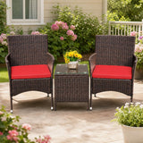 Garvee Ensemble Conversation terrasse 3 Pièces Rotin Marron, Chaises Confortables, Table Basse Verre, Compact, Balcon Et Jardin - Marron & Orange