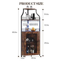 Garvee Meuble bar d'angle pour spiritueux avec étagères réglables, 155 cm, style industriel, MDF et métal, porte grillagée, porte-verres, autoportant, cuisine et salon
