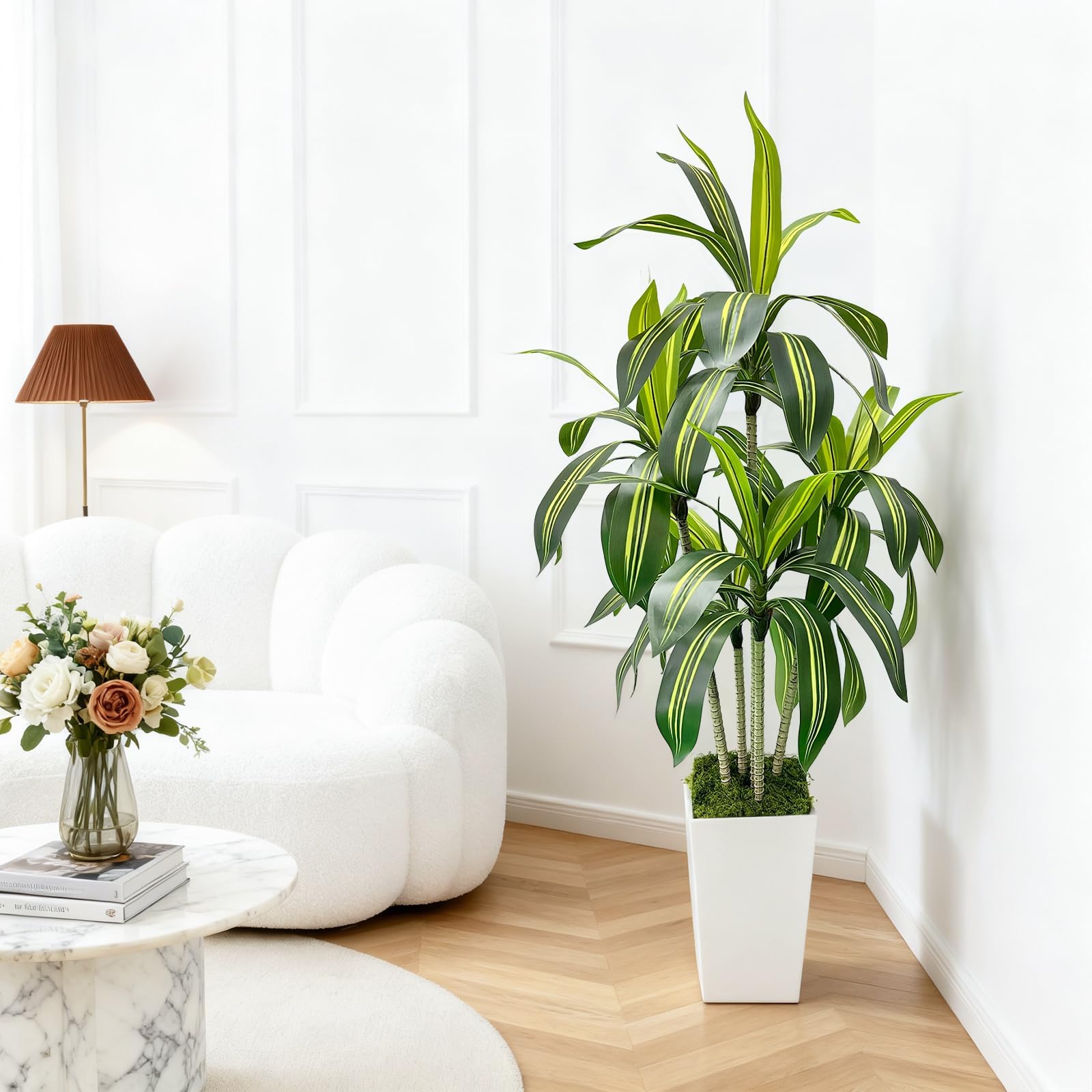 Arbre dragon artificiel Garvee 150 cm avec pot de fleurs blanc pour salon, balcon ou bureau, décoration tropicale verte